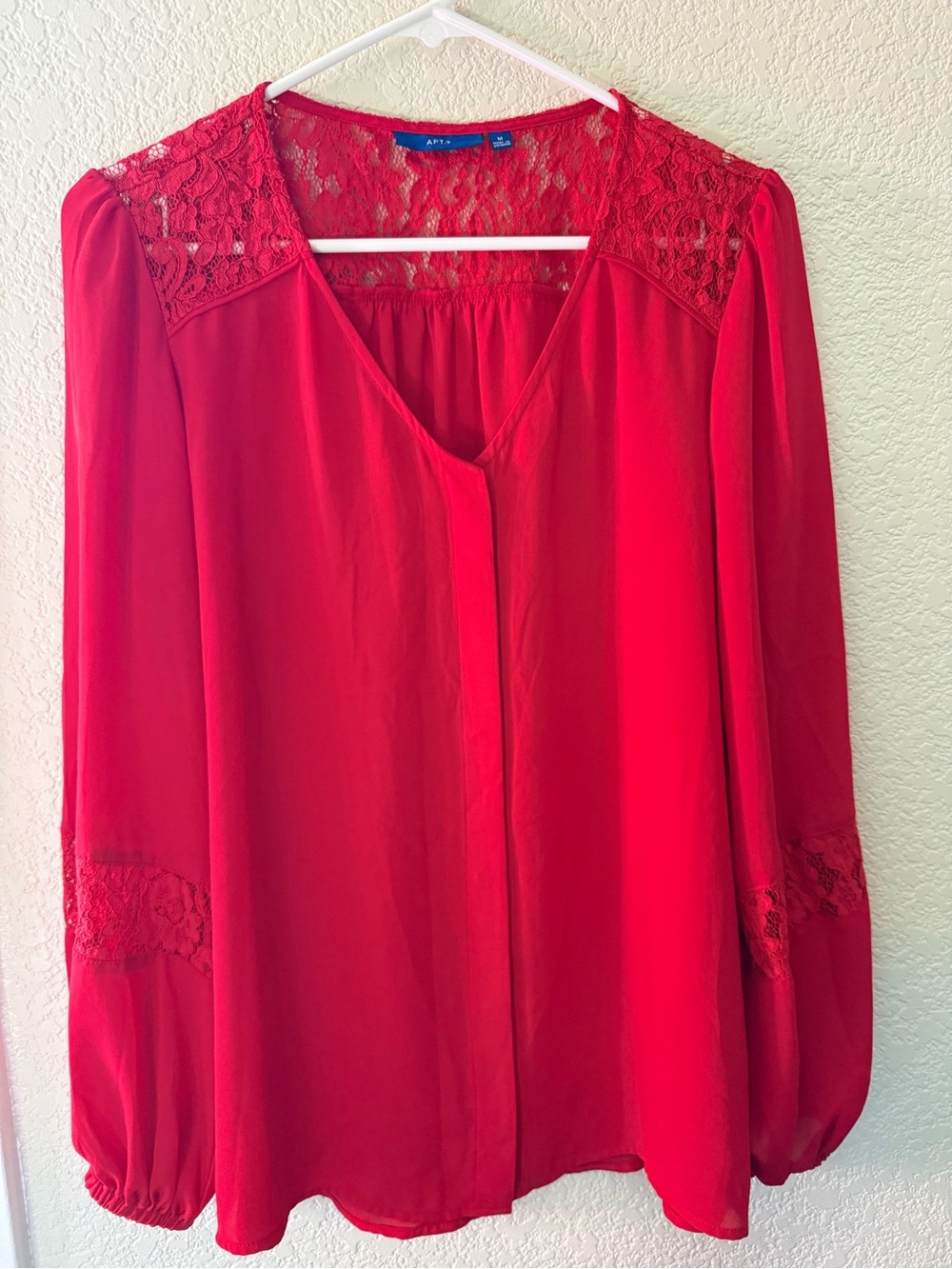 Apt. 9 Bright Red Lace-Yoke V-Neck Blouse Medium